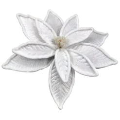 New Christmas Forever POINSETTIA HEAD WHITE 14″ VELVET W/ WHITE TRIM & CLIP