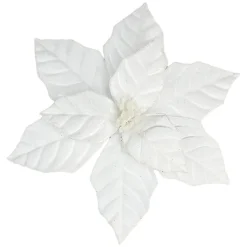 New Christmas Forever POINSETTIA HEAD WHITE 9.5″ VELVET W/ CLIP