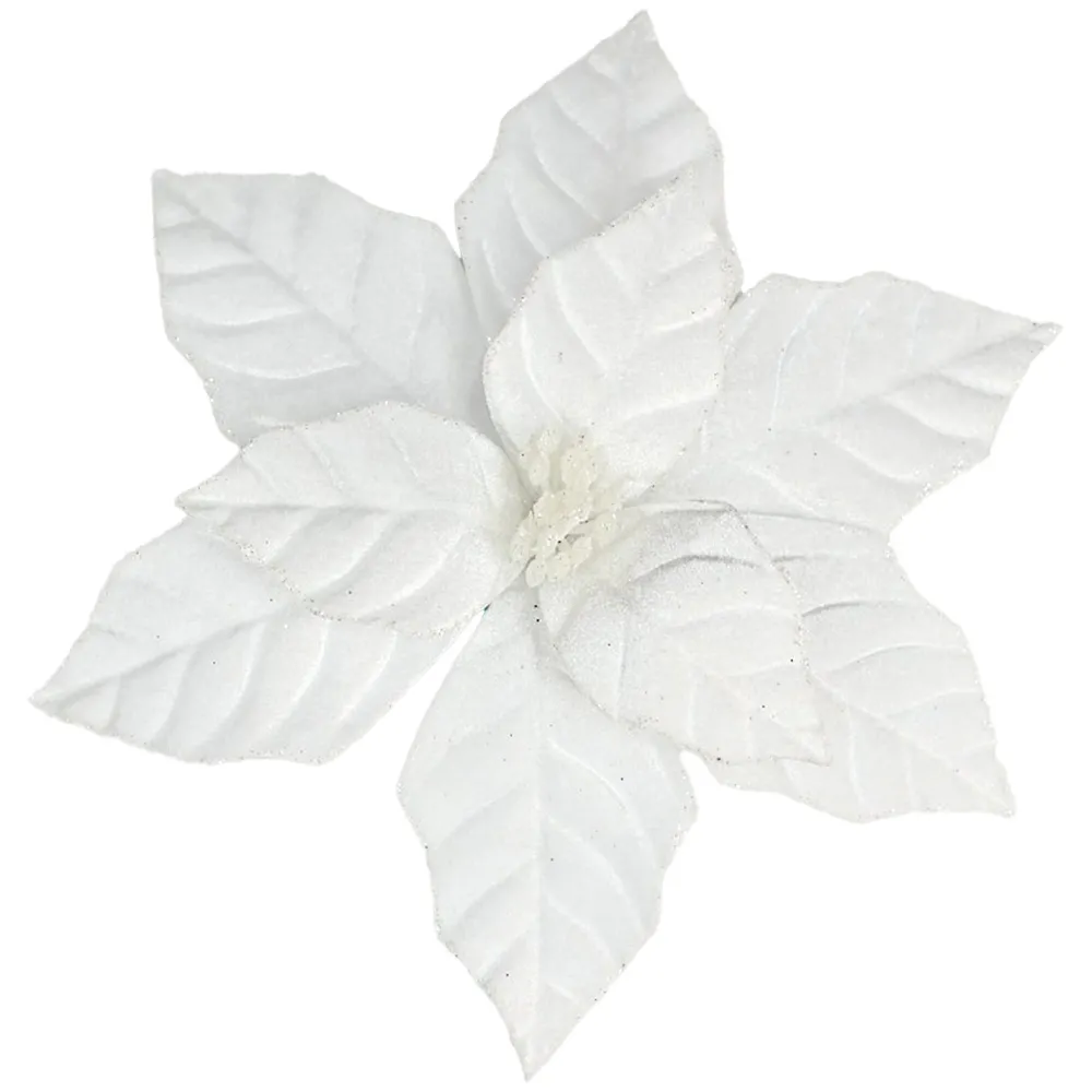 New Christmas Forever POINSETTIA HEAD WHITE 9.5″ VELVET W/ CLIP