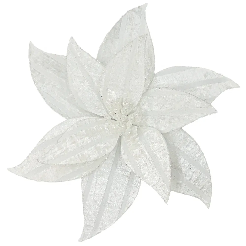 Outlet Christmas Forever POINSETTIA HEAD WHITE 12″ VELVET W/ CLIP