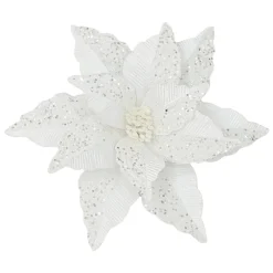 New Christmas Forever POINSETTIA HEAD WHITE 12″ VELVET GLITTER & CLIP