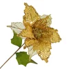 Hot Christmas Forever POINSETTIA STEM GOLD 11″ HEAD METALLIC W/GLITTER TRIM