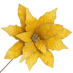 New Christmas Forever POINSETTIA STEM GOLD 18″ HEAD VELVET W/ 24″ STEM