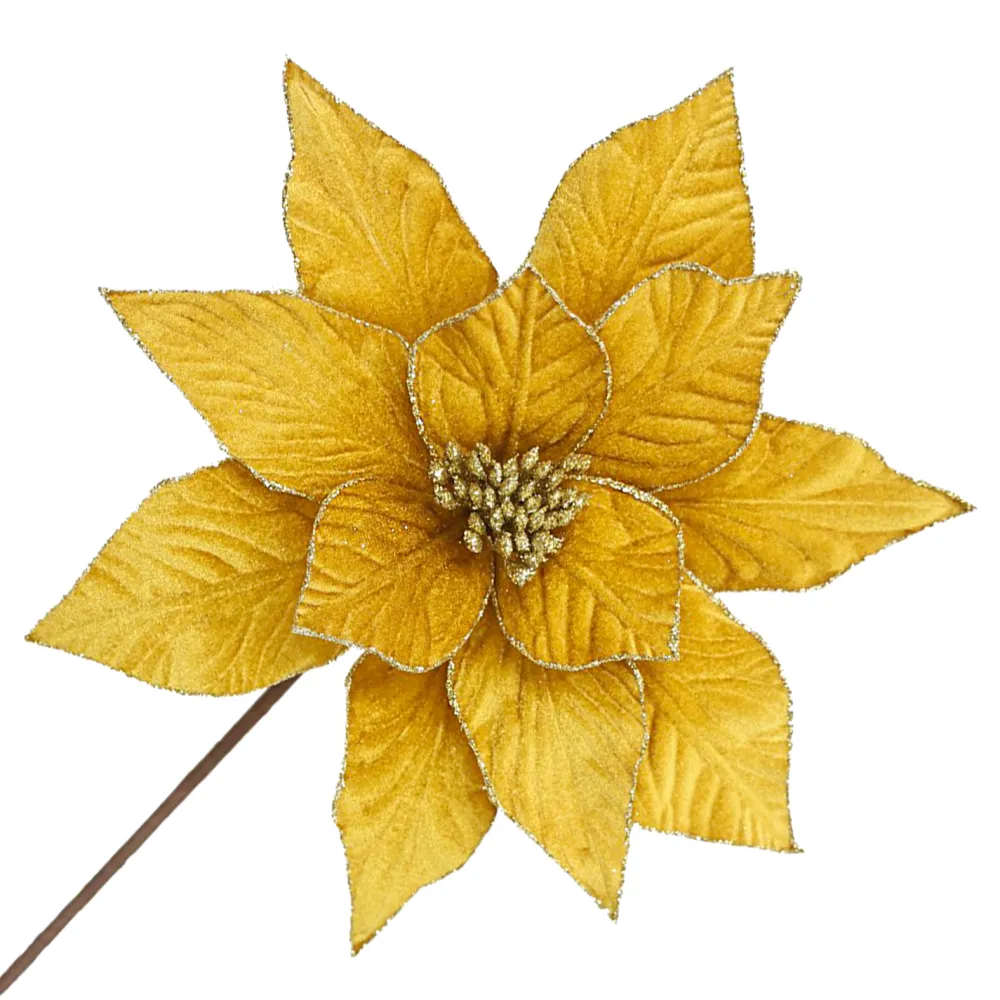 Outlet Christmas Forever POINSETTIA STEM GOLD 12″ VELVET W/ 20″ STEM
