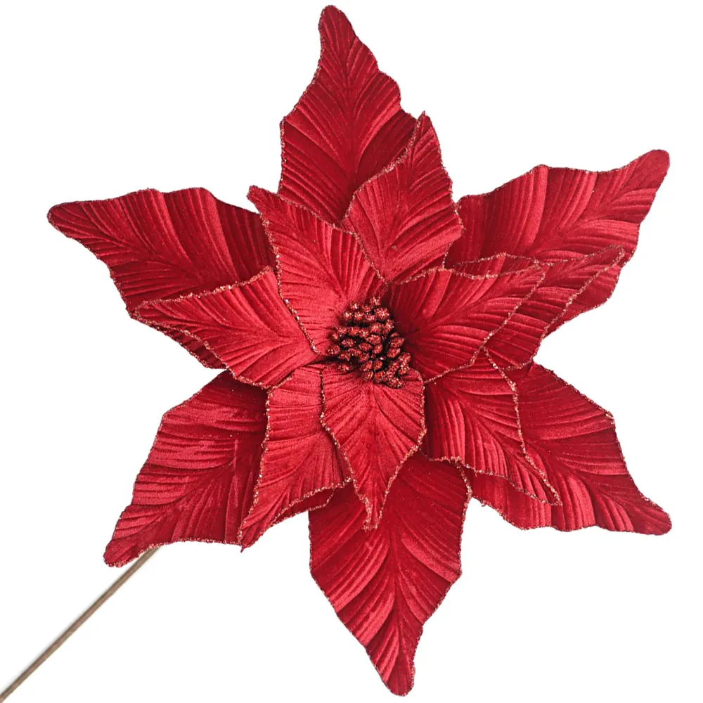 Christmas Forever POINSETTIA STEM RED – DARK 17″ VELVET HEAD W/ 24″ STEM