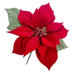 Best Christmas Forever POINSETTIA STEM RED 12″ DELUXE VELVET W/ 12″ STEM