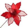 Christmas Forever POINSETTIA STEM RED 12″ HEAD VELVET SHEER W/ 20″ STEM
