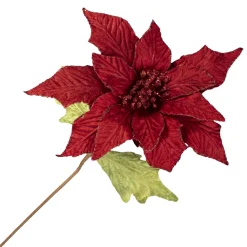 Sale Christmas Forever POINSETTIA STEM RED 18″ VELVET W/ GLITTER EDGE