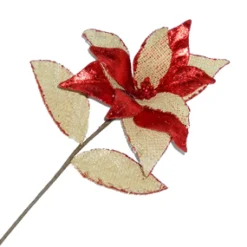 Best Christmas Forever POINSETTIA STEM RED /NATURAL 21″ BURLAP/ METALIC