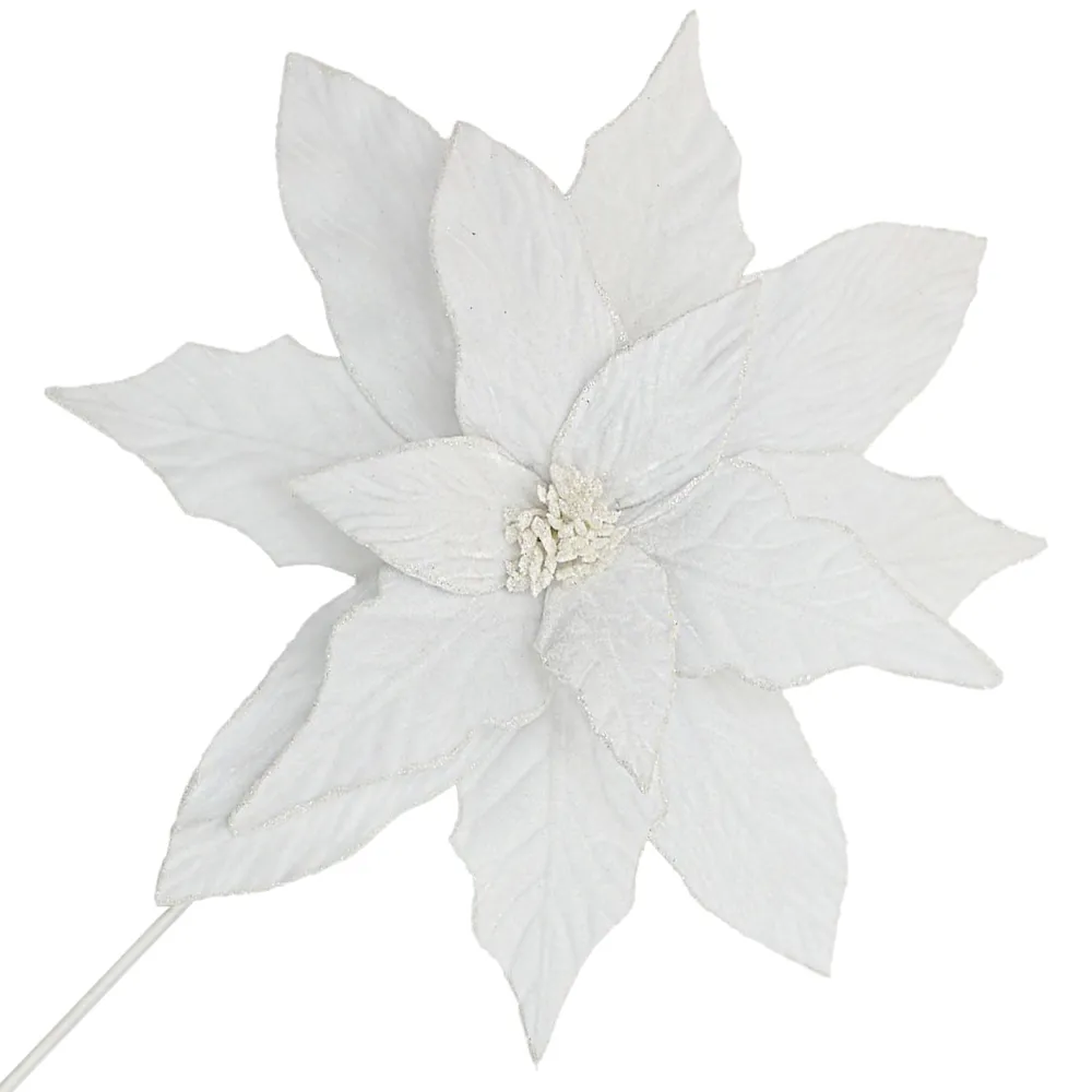 Online Christmas Forever POINSETTIA STEM WHITE 18″ HEAD VELVET W/ 20″ STEM
