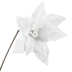 Discount Christmas Forever POINSETTIA STEM WHITE 20″ VELVET W/ GLITTER EDGE