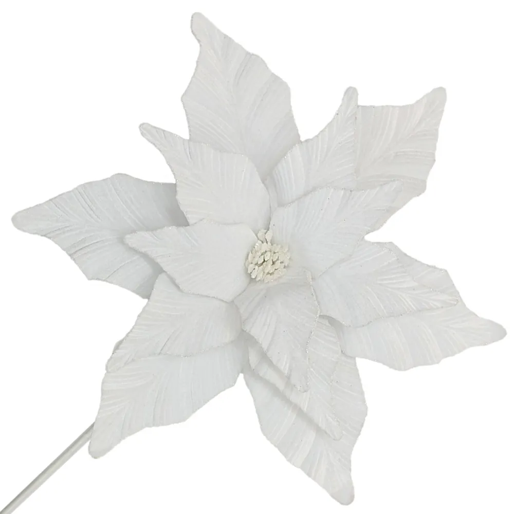 Discount Christmas Forever POINSETTIA STEM WHITE 17″ VELVET HEAD W/ 24″ STEM