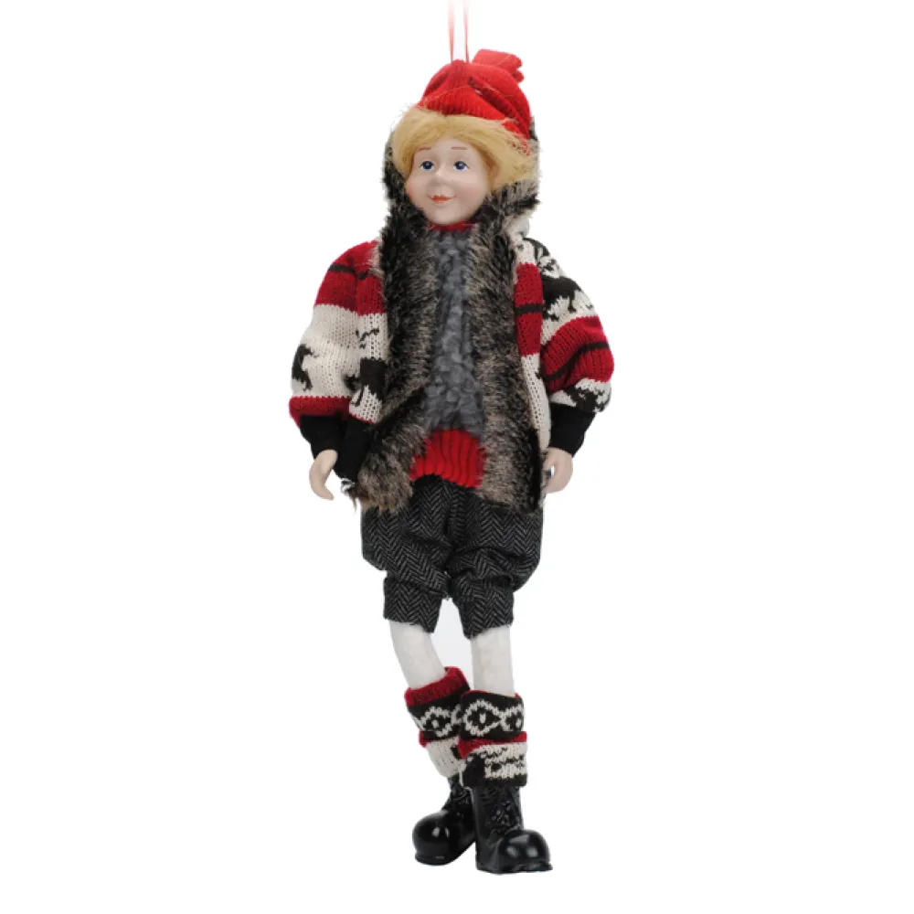 Clearance Christmas Forever POSABLE BOY 18″ RED & GRAY W/ SWEATER