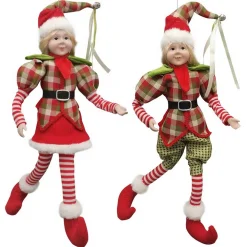 New Christmas Forever POSABLE BOY/ GIRL 18″ RED/ GREEN/ BEIGE CHECK