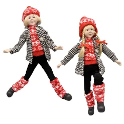Christmas Forever POSABLE BOY/ GIRL 18″ RED SWEATER W/ BLACK/ WHITE COAT 2 ASST.