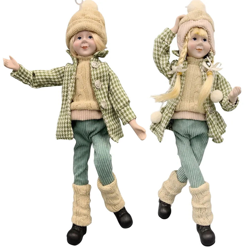 New Christmas Forever POSABLE BOY/GIRL 19″ BEIGE/MINT GREEN 2 ASSTD.