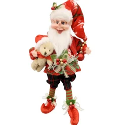New Christmas Forever POSABLE ELF WHIMSICAL 16″ RED/GREEN W/ TEDDY BEAR