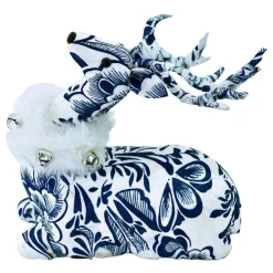 Best Christmas Forever REINDEER BLUE/ WHITE SITTING 18″ FABRIC W/ FUR SCARF