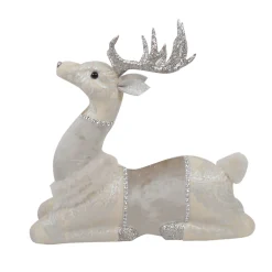 Hot Christmas Forever REINDEER LYING FUR/FABRIC IVORY | GLITTER | SEQUINS 13.5″ X 11″