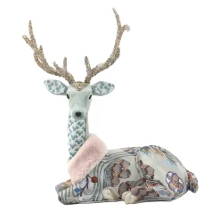 Best Christmas Forever REINDEER SITTING WITH INTRICATE PATTERN BLUE 15.5″