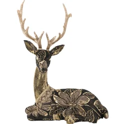 Hot Christmas Forever REINDEER SITTING 15″x22.5″ GOLD/BLACK W/ INTRICATE EMBROIDERY