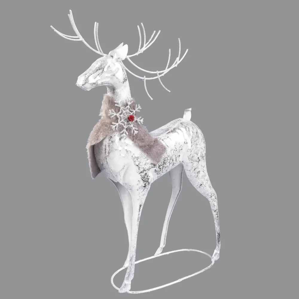 Best Christmas Forever REINDEER STANDING 19″H WHITE METAL W/ SILVER FOIL