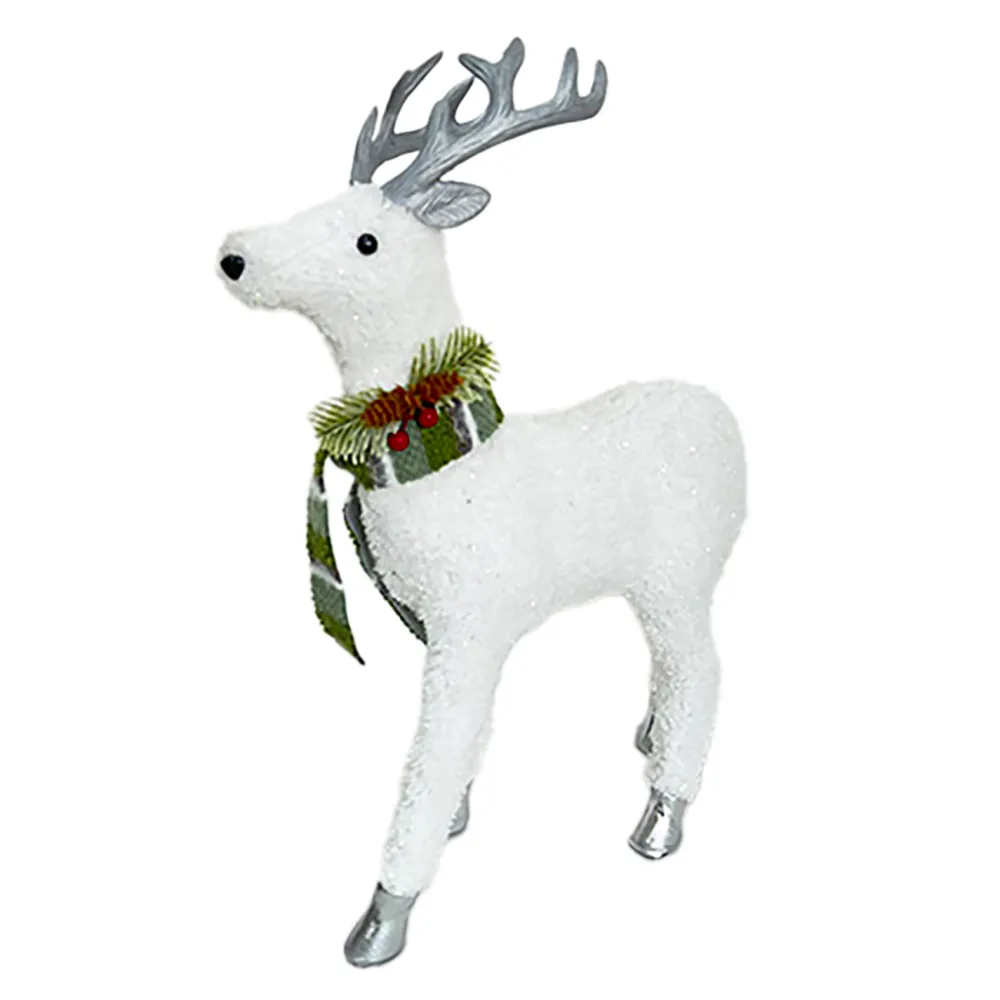 Best Christmas Forever REINDEER STANDING PLUSH WHITE 17.5″ W/ PINE, CONE & BERRIES
