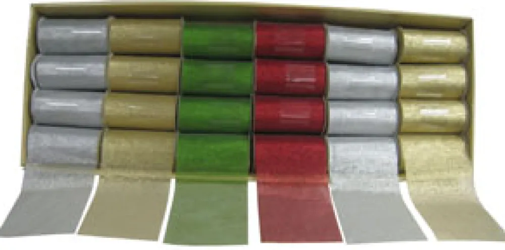 Outlet Christmas Forever RIBBON DISPLY SHEER 4.5″ X 3 YDS GLD/ SLV/ RED/ GRN