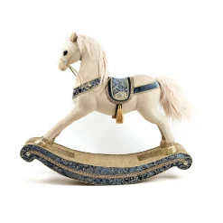 Sale Christmas Forever ROCKING HORSE WITH INTRICATE EMBROIDERY REGAL BLUE/CREAM 21.5″