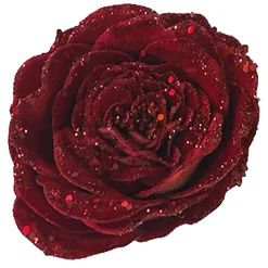 New Christmas Forever ROSE HEAD RED 5″ CARDED W/ GLITTER & CLIP