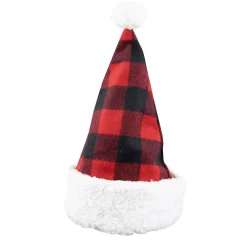 Online Christmas Forever SANTA HAT 15″ RED/BLACK BUFFALO PLAID W/ SHERPA BORDER