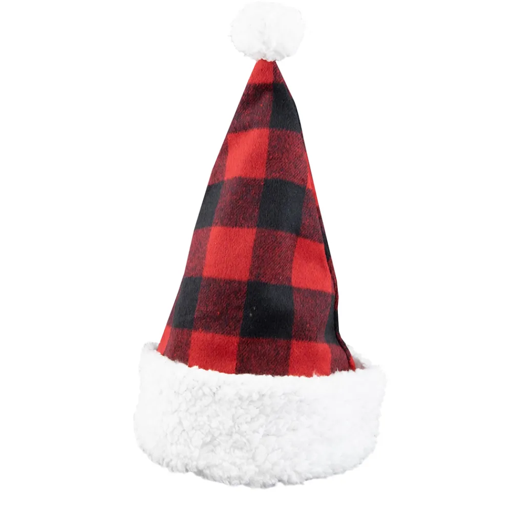 Online Christmas Forever SANTA HAT 15″ RED/BLACK BUFFALO PLAID W/ SHERPA BORDER