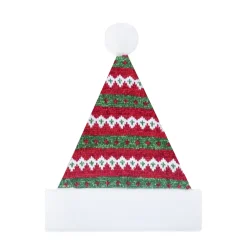 Christmas Forever SANTA HAT 15″ RED/GREEN CHENILLE KNIT W/ FAUX FUR BORDER (SIZE:M)