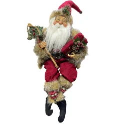 New Christmas Forever SANTA SITTING 22″ HOLDING GIFFT & STAFF RED