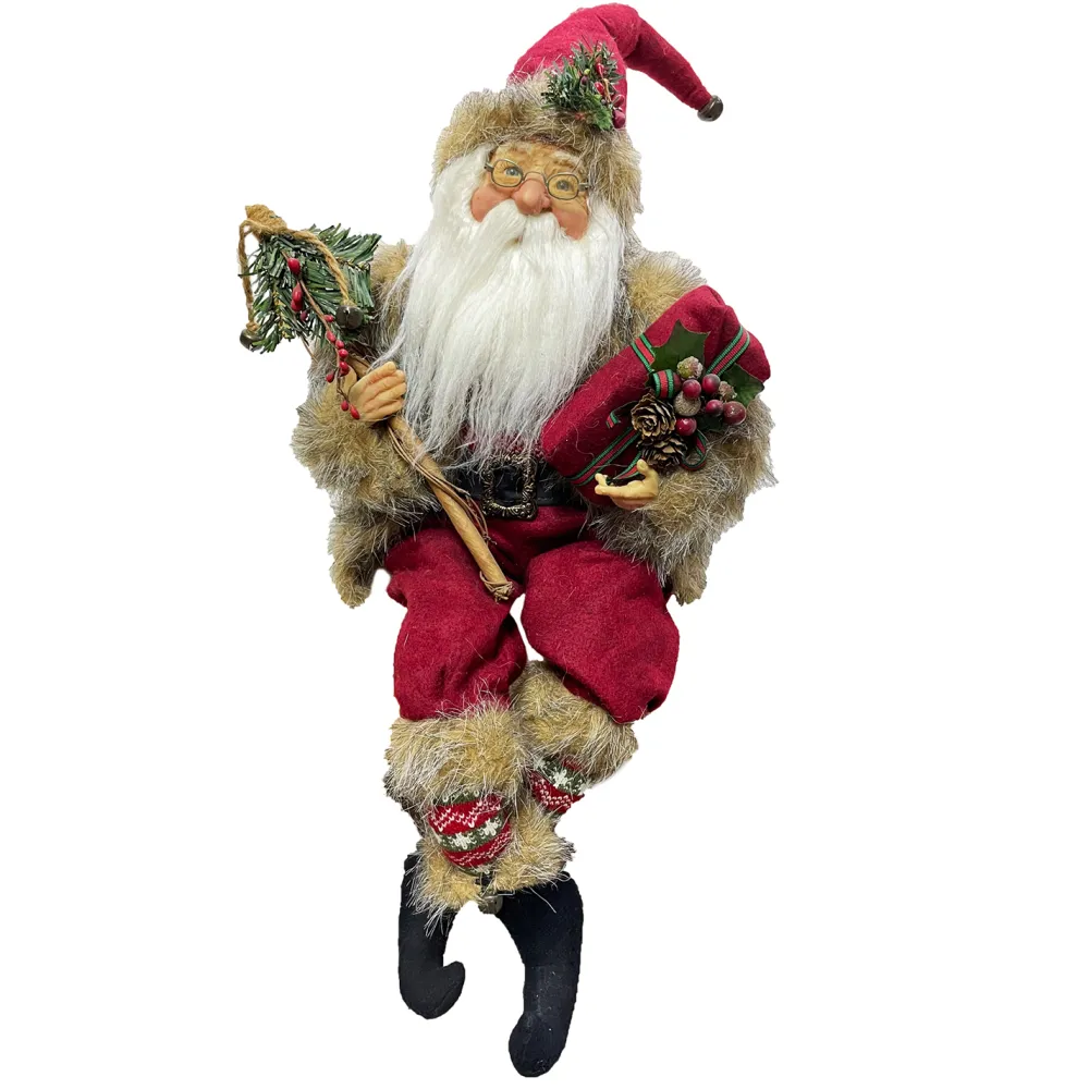 New Christmas Forever SANTA SITTING 22″ HOLDING GIFFT & STAFF RED