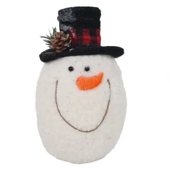 Clearance Christmas Forever SNOWMAN IN PLAID/ HEAD 9″ BLACK HAT W/ RED/ BLACK RIBBON