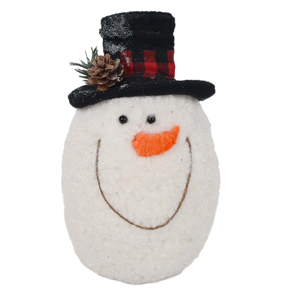 Clearance Christmas Forever SNOWMAN IN PLAID/ HEAD 9″ BLACK HAT W/ RED/ BLACK RIBBON