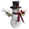 Clearance Christmas Forever SNOWMAN WHITE 15″ FUR W/ PLAID SCARF & CARDINAL