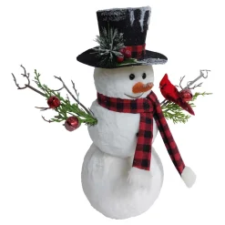 Clearance Christmas Forever SNOWMAN WHITE 15″ FUR W/ PLAID SCARF & CARDINAL