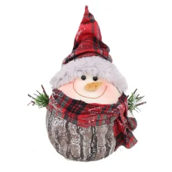 Discount Christmas Forever SNOWMAN WOOD LOOK 6″ FROSTED W/ SCARF & SANTA HAT RED PLAID