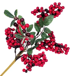 Hot Christmas Forever SPRAY CLUSTER MINI BERRY W/ GREENERY 14″ SHINY RED/BLACK