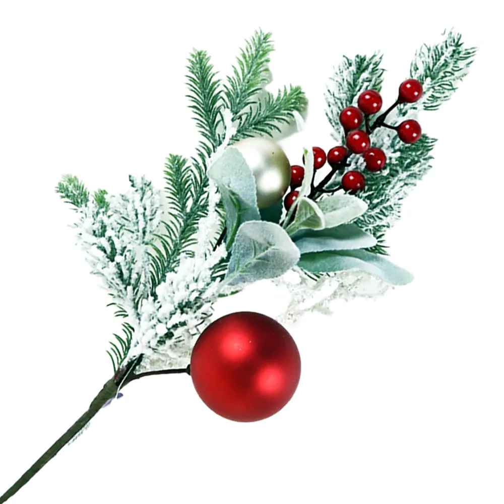 New Christmas Forever SPRAY FLOCKED PINE 18″ RED BERRIES W/ BALLS RED/GREEN/GOLD