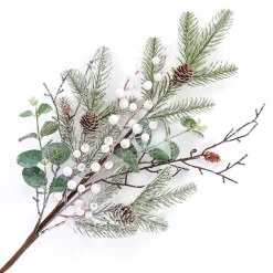 Online Christmas Forever SPRAY FROSTED MIXED GREENERY 30″ GREEN/WHITE W/ CONE, TWIGS & BERRIES