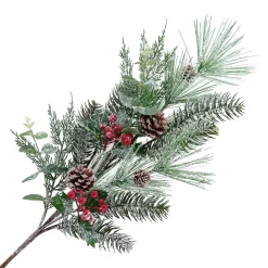 Best Christmas Forever SPRAY FROSTED MIXED PINE 35.5″ GREEN W/ CONES & BERRIES