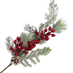 Online Christmas Forever SPRAY FROSTED PINE 20″ RED BERRY W/ GREENS & CONE