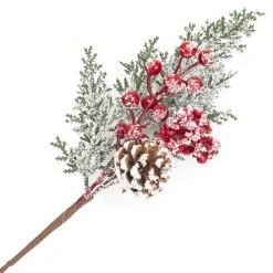 Online Christmas Forever SPRAY FROSTED PINE 14.5″ RED BERRY W/ CEDAR & CONE
