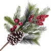 New Christmas Forever SPRAY FROSTED PINE 16″ RED BERRY W/ MIXED NEEDLE PINE & CONE