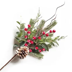 New Christmas Forever SPRAY FROSTED PINE 16″ RED BERRY, MIXED GREENERY & CONE