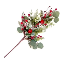 Hot Christmas Forever SPRAY GRN PINE 20.5″ BED BERIES MIXED GREENERY & BELLS