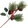 New Christmas Forever SPRAY GRN PINE 17″ GREEN/RED W/ BERRIES, HOLLY LEAF & PINE CONE, GLITTER